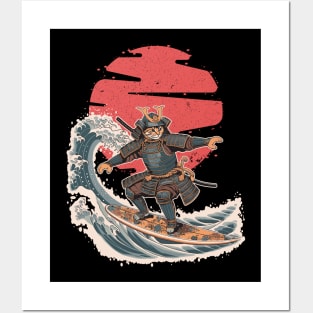 Samurai Cat Surfing Posters and Art